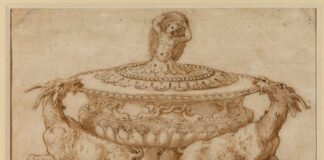 A Mantova, Giulio Romano e la forza delle cose Giulio Romano (ca. 1492 o 1499 - 1546) Progetto per saliera ca. 1537 - 1546 Penna e inchiostro bruno, acquerellato, pietra nera, stilo, 181 x 219 mm Londra, The Courtauld © The Courtauld / Bridgeman Image